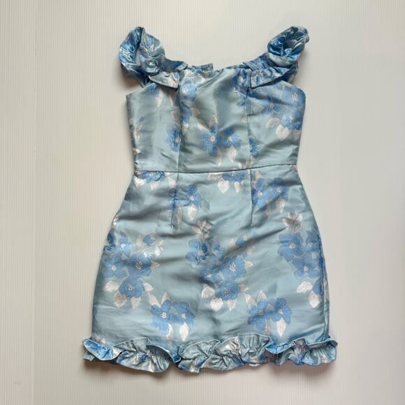 Lulus Pop the Bottle Mini Dress Blue Women’s Small Bridal Regencycore Bridgerton - Picture 7 of 16